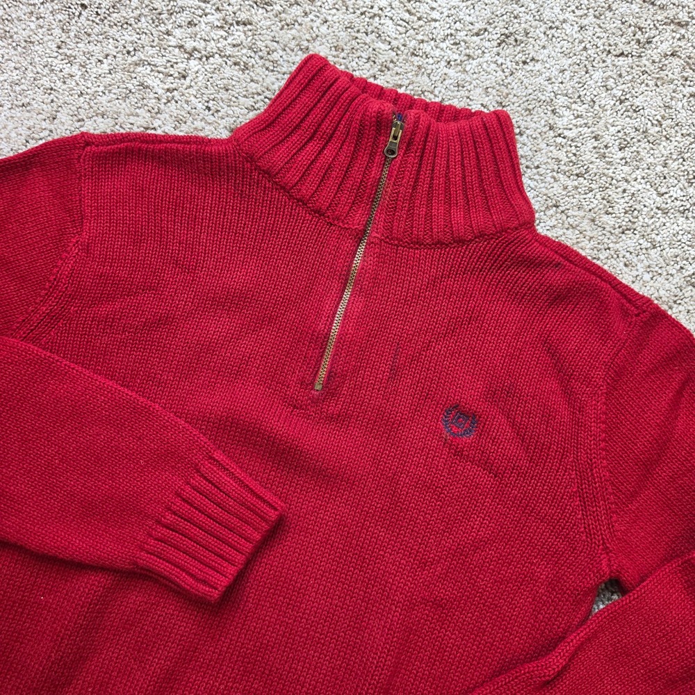 Chaps Quarter Zip Sweater Boys XL 20 Red 100% Cotton Preppy Pullover Logo Youth